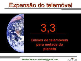 Expansão do telemóvel 3,3  Biliões de telemóveis para metade do planeta 
