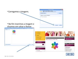 3. Opções de Edição

Ao terminarmos as configurações, a página é aberta no interior de um
editor. No próprio corpo do site há uma série de dicas e informações
sobre algumas áreas específicas que podem ser editadas livremente.
Está disponível uma pequena barra de tarefas pela qual podemos
efetuar as modificações necessárias para inserir o conteúdo no modelo
de site criado.

28-10-13 15:07

 