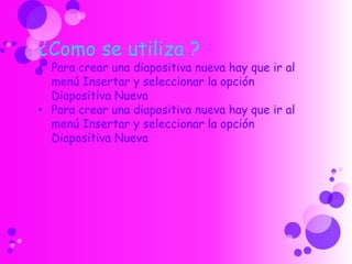 Distribución y ocupación infinita de los objetos multimedia.¿Como se utiliza ?:Se elige un tema y sus ideas principalesDesarrolla el tema en la forma que prefieras Has doble click en cualquier lugar y empieza a redactar