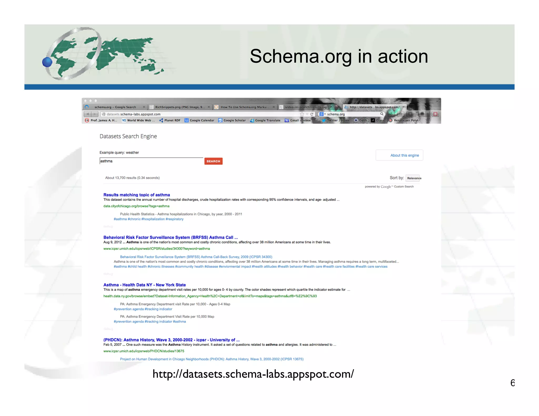 Schema.org in action
6
http://datasets.schema-labs.appspot.com/	

 