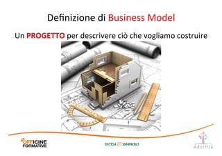 Deﬁnizione	
  di	
  Business	
  Model	
  
Un	
  PROGETTO	
  per	
  descrivere	
  ciò	
  che	
  vogliamo	
  costruire	
  
 