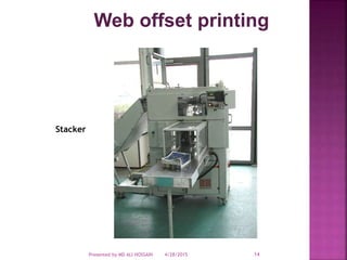 Web offset printing
Stacker
4/28/2015Presented by MD ALI HOSSAIN 14
 