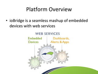 Platform Overview <ul><li>ioBridge is a seamless mashup of embedded devices with web services </li></ul>