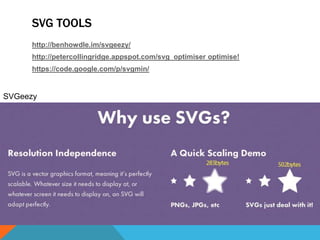 SVG TOOLS
http://benhowdle.im/svgeezy/
http://petercollingridge.appspot.com/svg_optimiser optimise!
https://code.google.com/p/svgmin/
SVGeezy
 