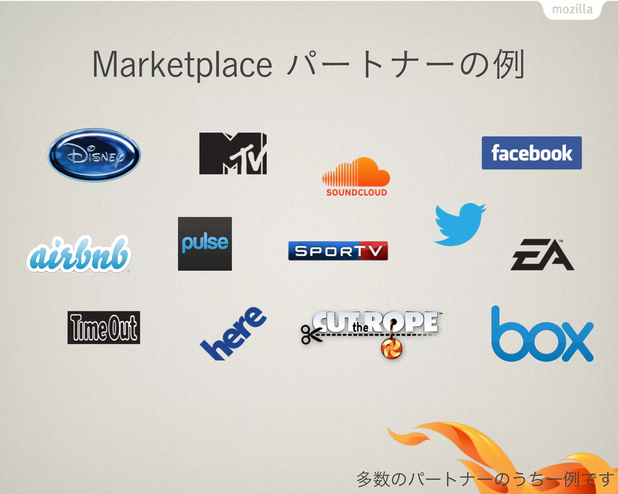 Marketplace パートナーの例
多数のパートナーのうち一例です
 