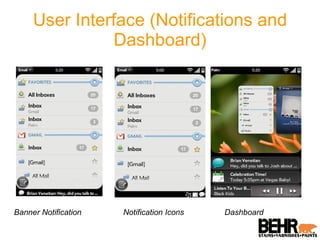 User Interface (Notifications and Dashboard) Banner Notification Notification Icons Dashboard 