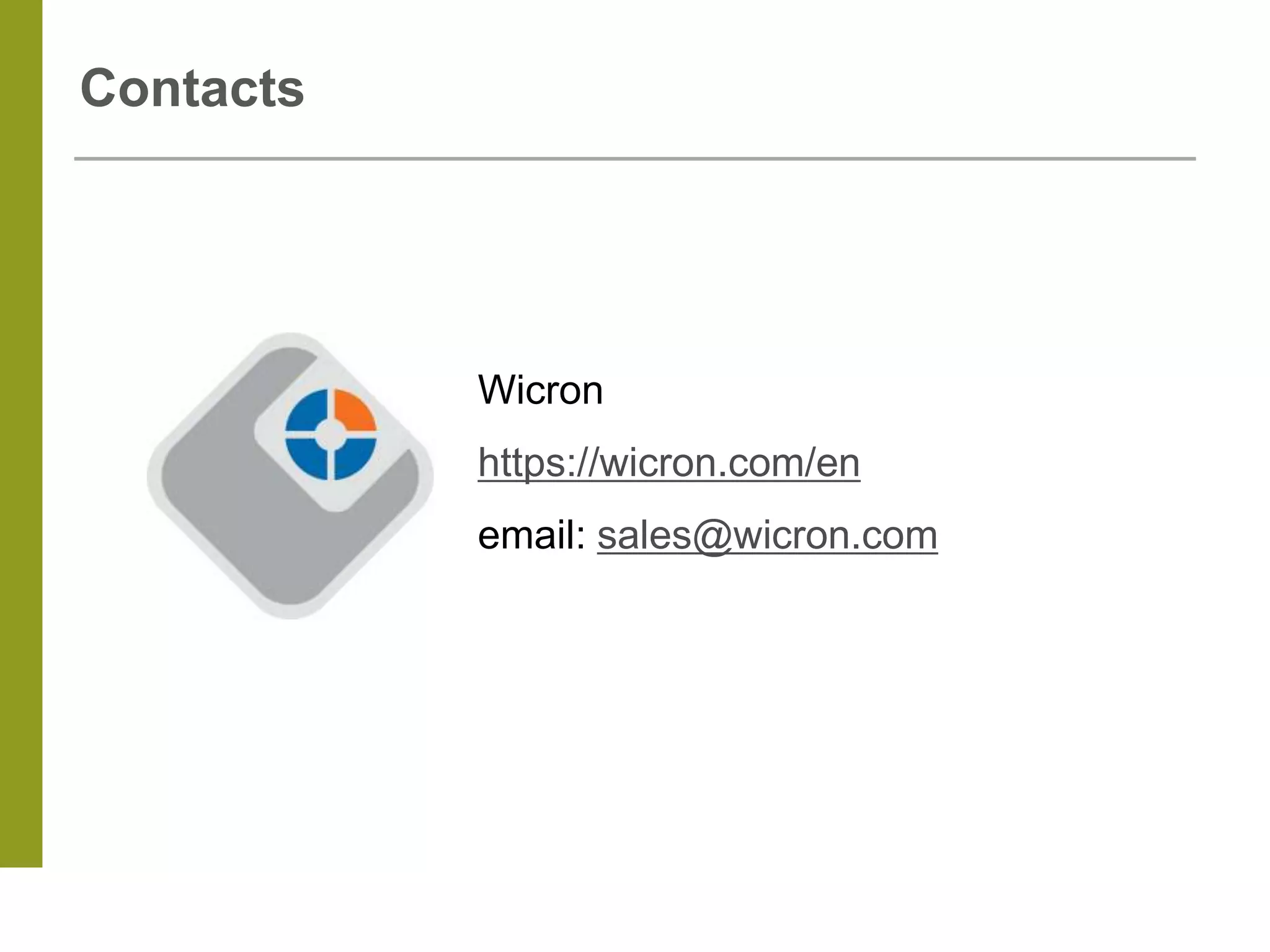 Contacts
Wicron
https://wicron.com/en
email: sales@wicron.com
 