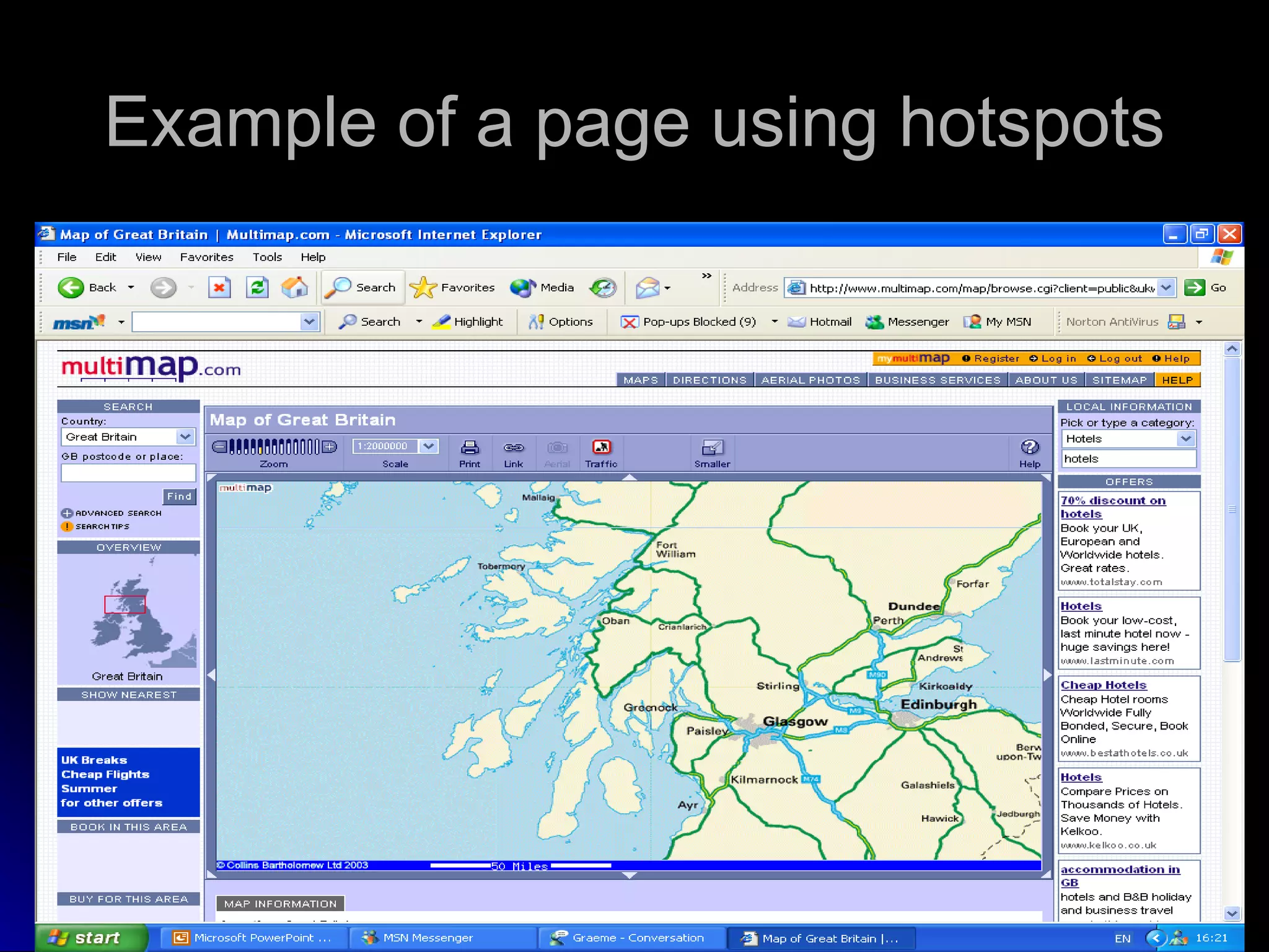 Example of a page using hotspots 