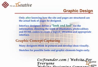 Graphic Design
Only after knowing how the site and pages are structured can
the actual look of pages be designed.
Interfac...