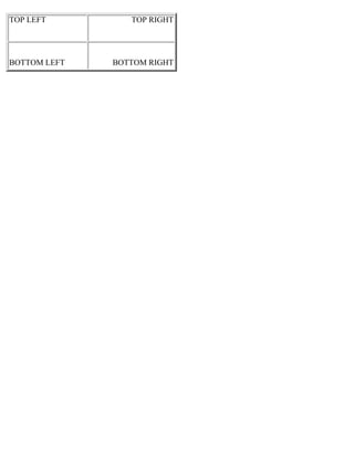 TOP LEFT TOP RIGHT 
BOTTOM LEFT BOTTOM RIGHT 
 