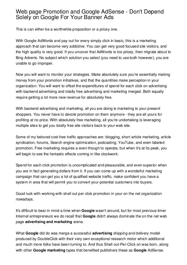 Web Page Promotion And Google Adsense Don T Depend Solely On Google