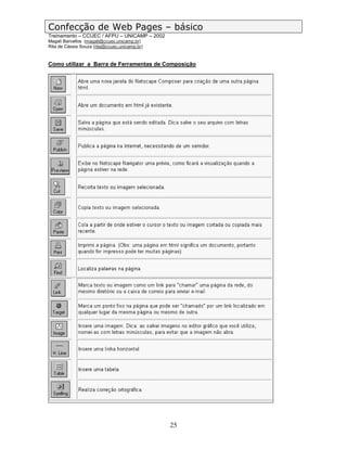 Confecção de Web Pages – básico
Treinamento – CCUEC / AFPU – UNICAMP – 2002
Magali Barcellos (magali@ccuec.unicamp.br)
Rita de Cássia Souza (rita@ccuec.unicamp.br)


Como utilizar a Barra de Ferramentas de Composição




                                               25
 