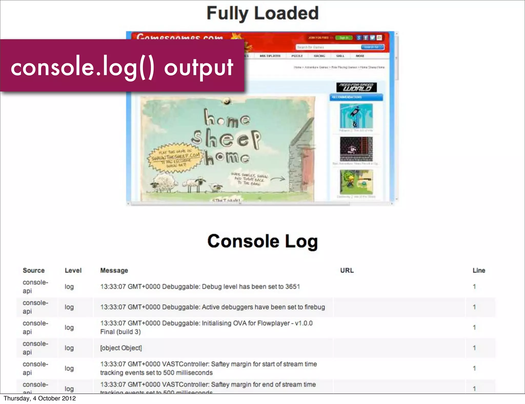 console.log() output




Thursday, 4 October 2012
 