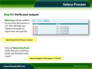 Operational→ Run Process → Salary




                             Report Navigator→ My reports → Payroll
 