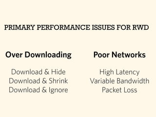 Over Downloading
Download & Hide
Download & Shrink
Download & Ignore
PRIMARY PERFORMANCE ISSUES FOR RWD
Poor Networks
High...