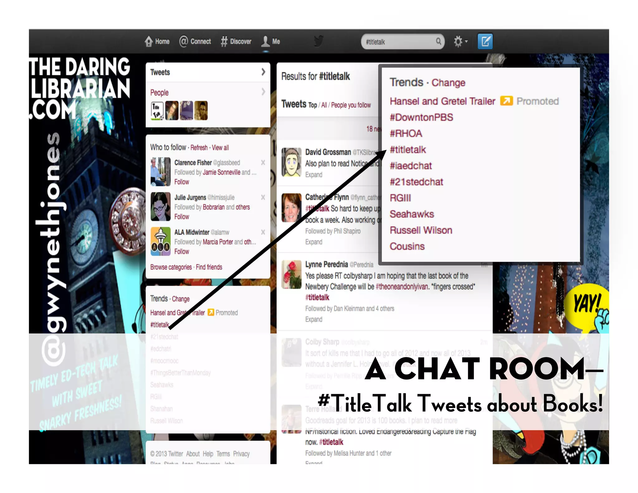 A Chat Room–
#TitleTalk Tweets about Books!
 