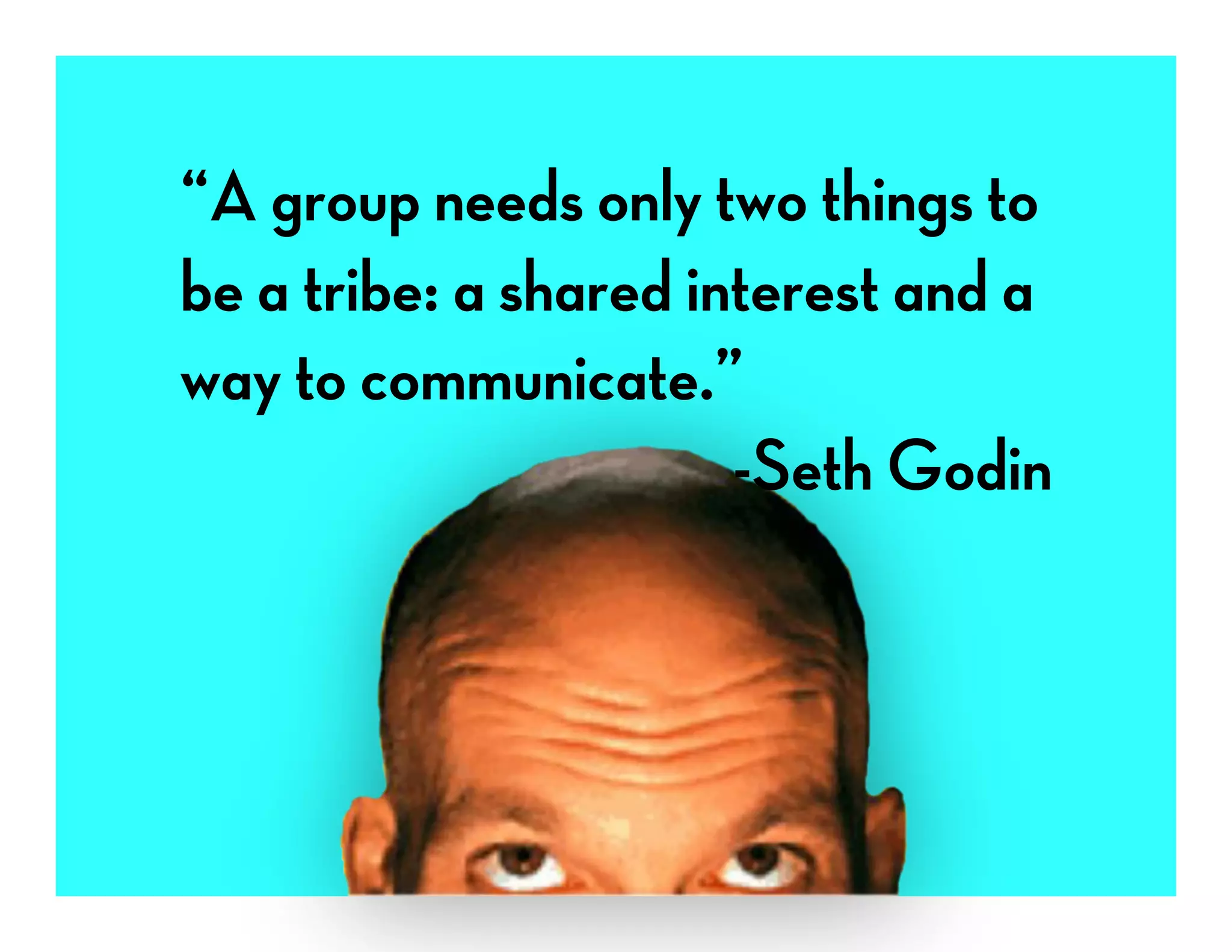 “A group needs only two things to
be a tribe: a shared interest and a
way to communicate.”
                       -Seth Godin
 