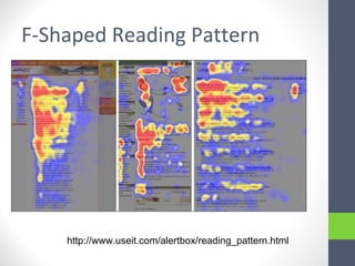 F-Shaped Reading Pattern
http://www.useit.com/alertbox/reading_pattern.html
 