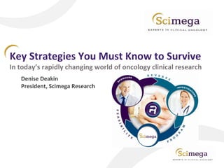 Key Strategies You Must Know to Survive In today ’s rapidly changing world of oncology clinical research Denise Deakin President, Scimega Research 