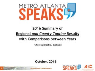 2016 SHORT Summary of
Regional and County Topline Results
with Comparisons between Years
where applicable/ available
October, 2016
 