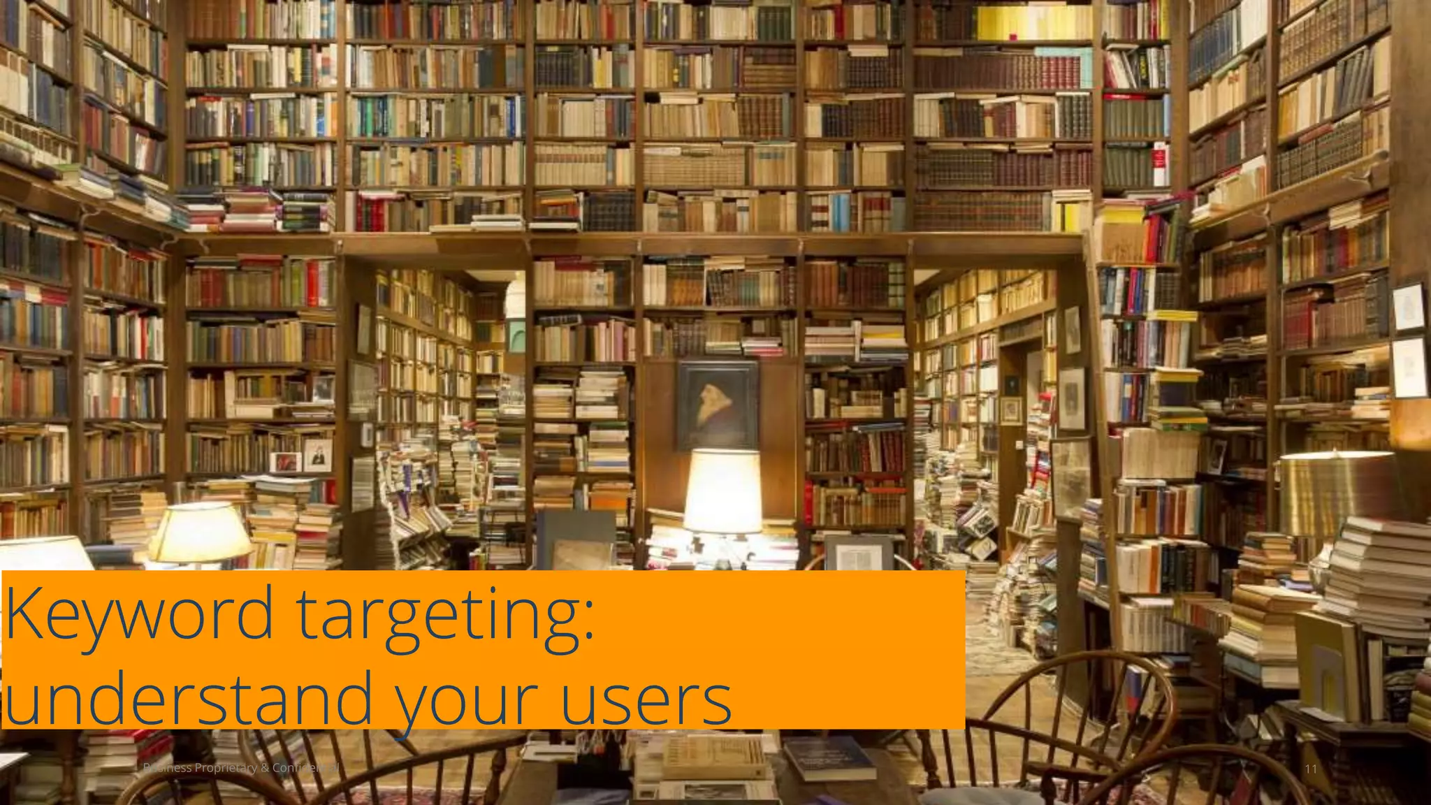 Keyword targeting:
understand your users
11Business Proprietary & Confidential
 