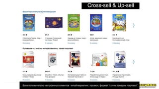 Cross-sell & Up-sell
Всех положительно настроенных клиентов - email-маркетинг, прозвон, формат “с этим товаром покупают”
 