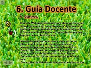 3. ProcesoPara la SEGUNDA tarea:Una vez que obtengáis toda la información sobre las plantas. Deberéis ordenarla según las pistas que os di al proponer la tarea, leerlas con vuestros compañeros y compañeras de grupo y comentarlo entre vosotros. Cuando ya sepáis mucho sobre las plantas es hora de hacer el mural. Tendréis que utilizar papel para mural y ceras blandas de colores. En él cada grupo (sin ayuda de los apuntes) deberéis  de dibujar la planta que más os guste, colorearla, indicar le nombre de cada una de sus partes y por último escribir al lado de cada parte cual es su función.Una vez realizados todos los murales serán revisados por vuestro profesor/a y seguidamente expuestos en clase.
