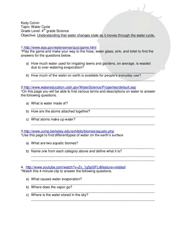 The Water Cycle Worksheet Answers