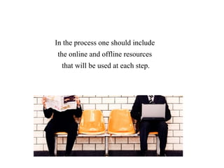 In the process one should include 
the online and offline resources 
that will be used at each step. 
 