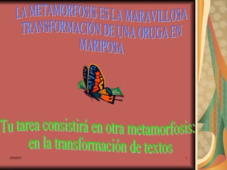 LA METAMORFOSIS ES LA MARAVILLOSA TRANSFORMACIÓN DE UNA ORUGA EN  MARIPOSA Tu tarea consistirá en otra metamorfosis: en la transformación de textos 