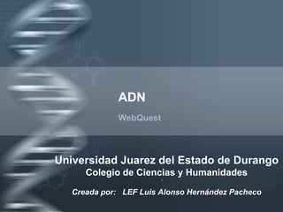 ADN	 WebQuest Universidad Juarez del Estado de Durango Colegio de Ciencias y Humanidades Creada por:   LEF Luis Alonso Hernández Pacheco 