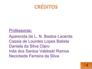 Professoras: 
Aparecida de L. N. Bastos Lacerda 
Cassia de Lourdes Lopes Batista 
Daniela da Silva Claro 
Inês dos Santos Valdoski Ramos 
Necicleide Ferreira da Silva 
