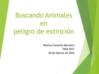 Buscando Animales
en
peligro de extinción
Paulina Camacho Montalvo
TEED 3017
28 de febrero de 2016
 