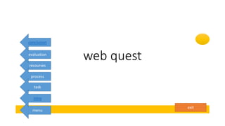 exit
web quest
menu
recourses
process
task
intro
evaluation
conclusion
 
