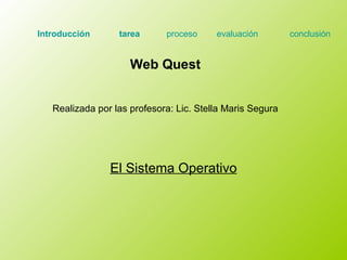 El Sistema Operativo Web Quest  Realizada por las profesora: Lic. Stella Maris Segura Introducción   tarea   proceso   evaluación   conclusión 