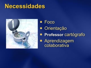 Necessidades Foco Orientação Professor  cartógrafo Aprendizagem colaborativa 