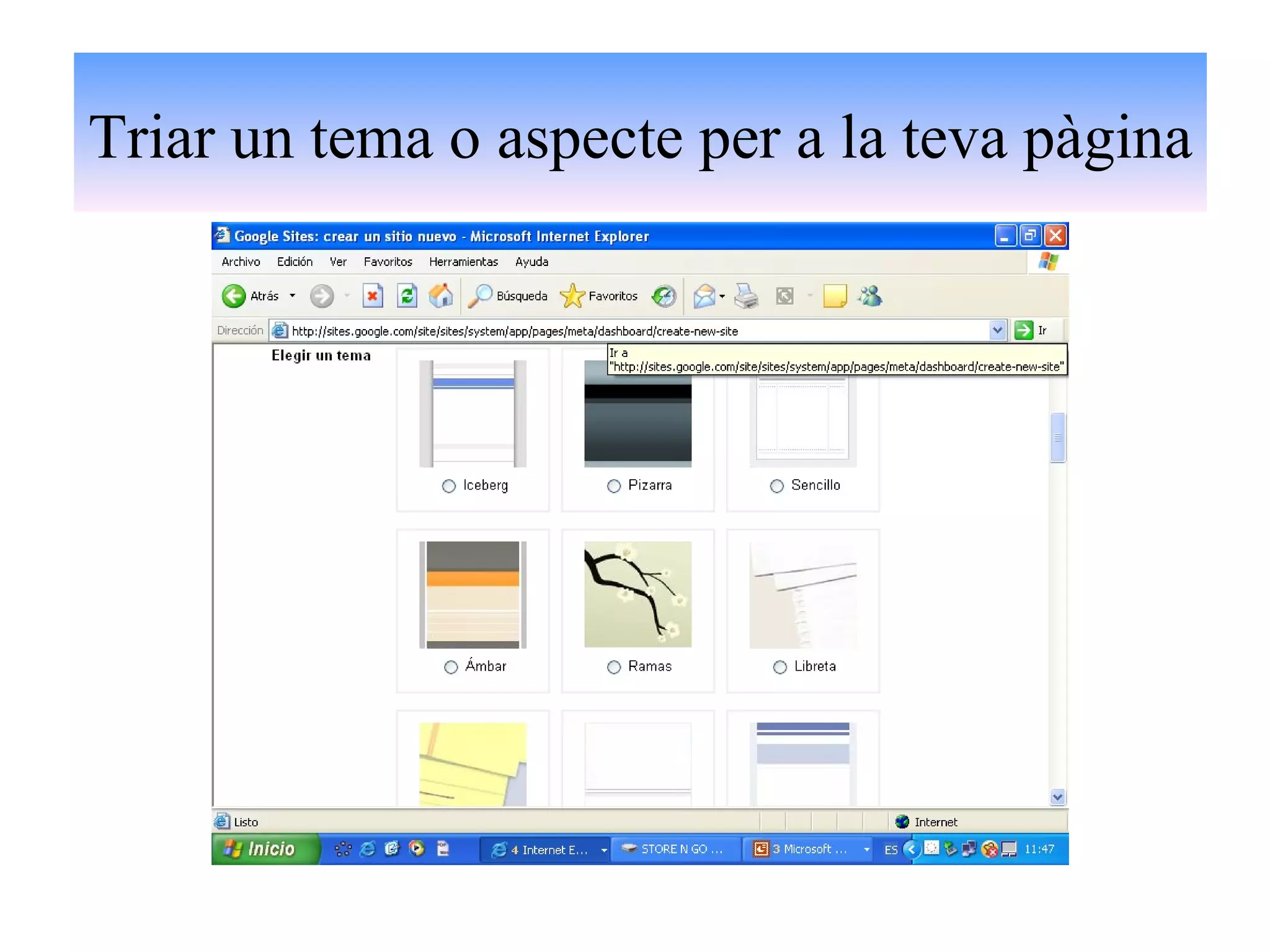 Triar un tema o aspecte per a la teva pàgina 