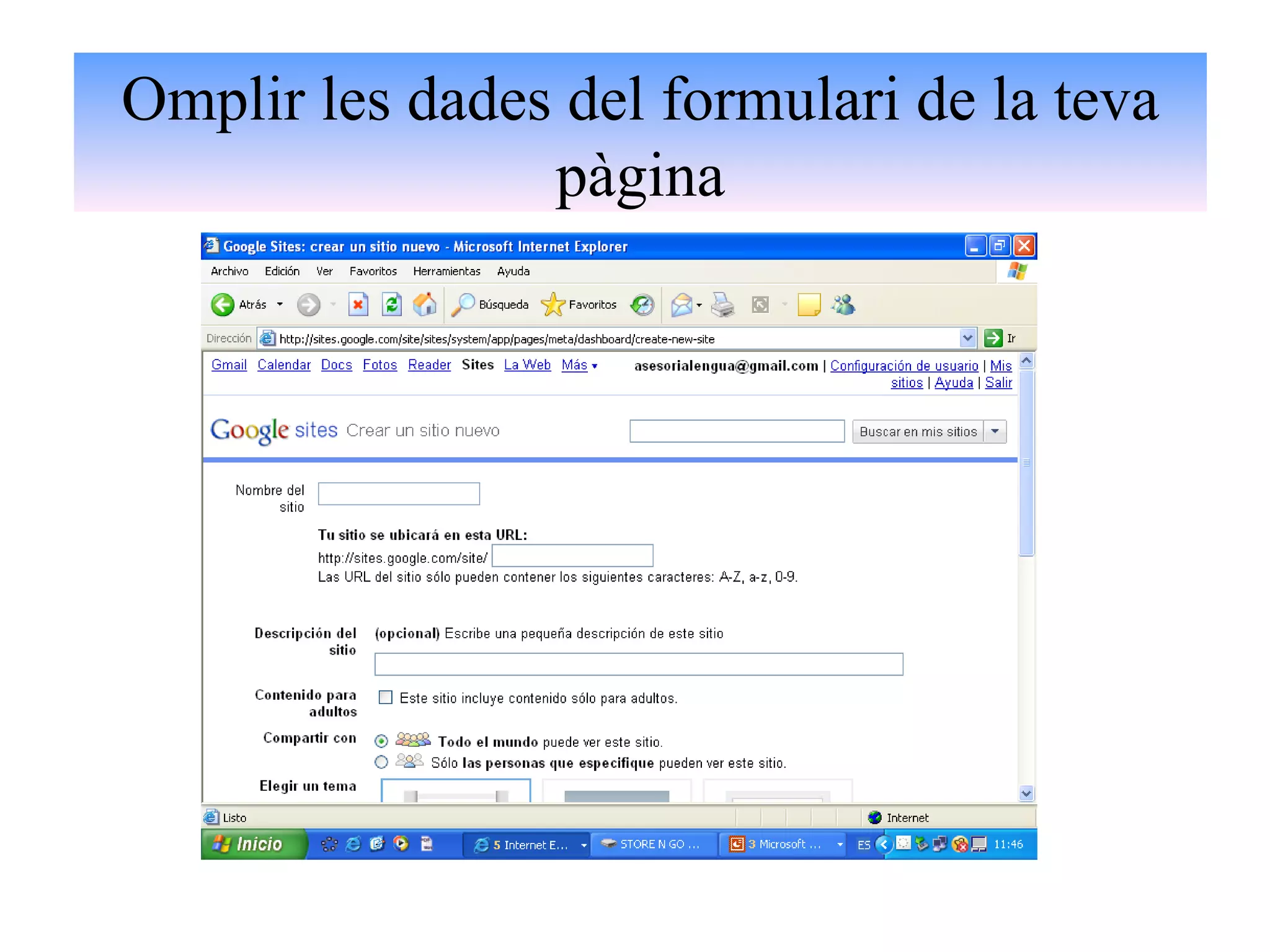 Omplir les dades del formulari de la teva pàgina 