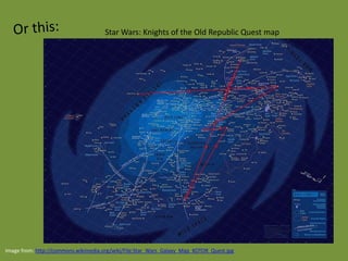 Star Wars: Knights of the Old Republic Quest map




Image from: http://commons.wikimedia.org/wiki/File:Star_Wars_Galaxy_Map_KOTOR_Quest.jpg
 