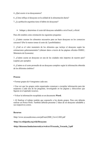 Webquests desayuno saludable