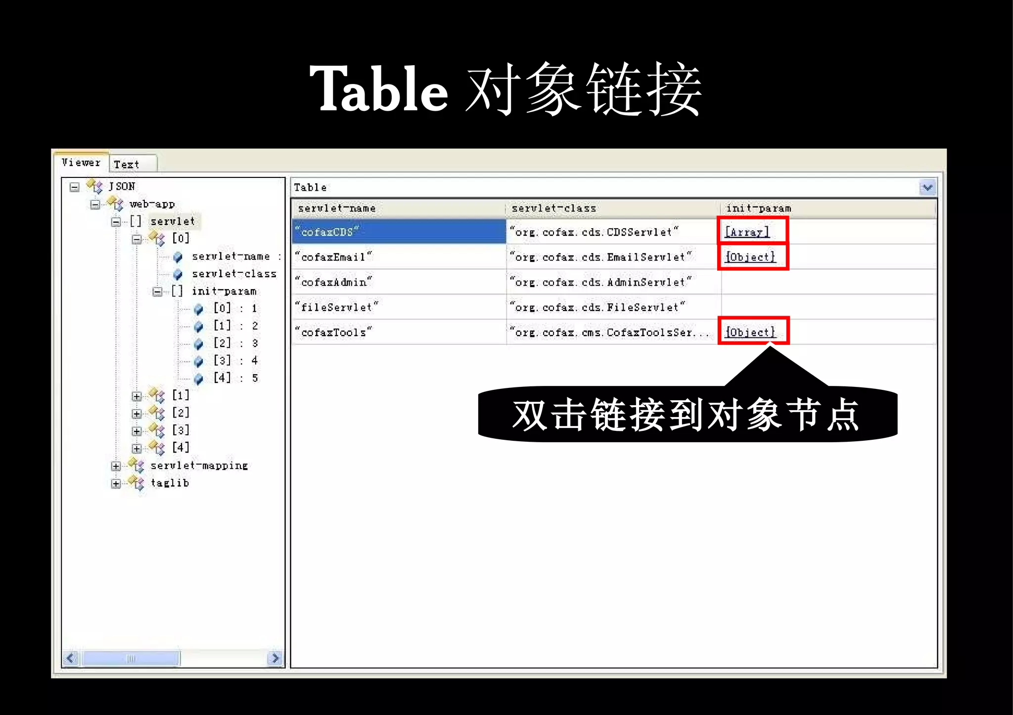 Table 对象链接 双击链接到对象节点 