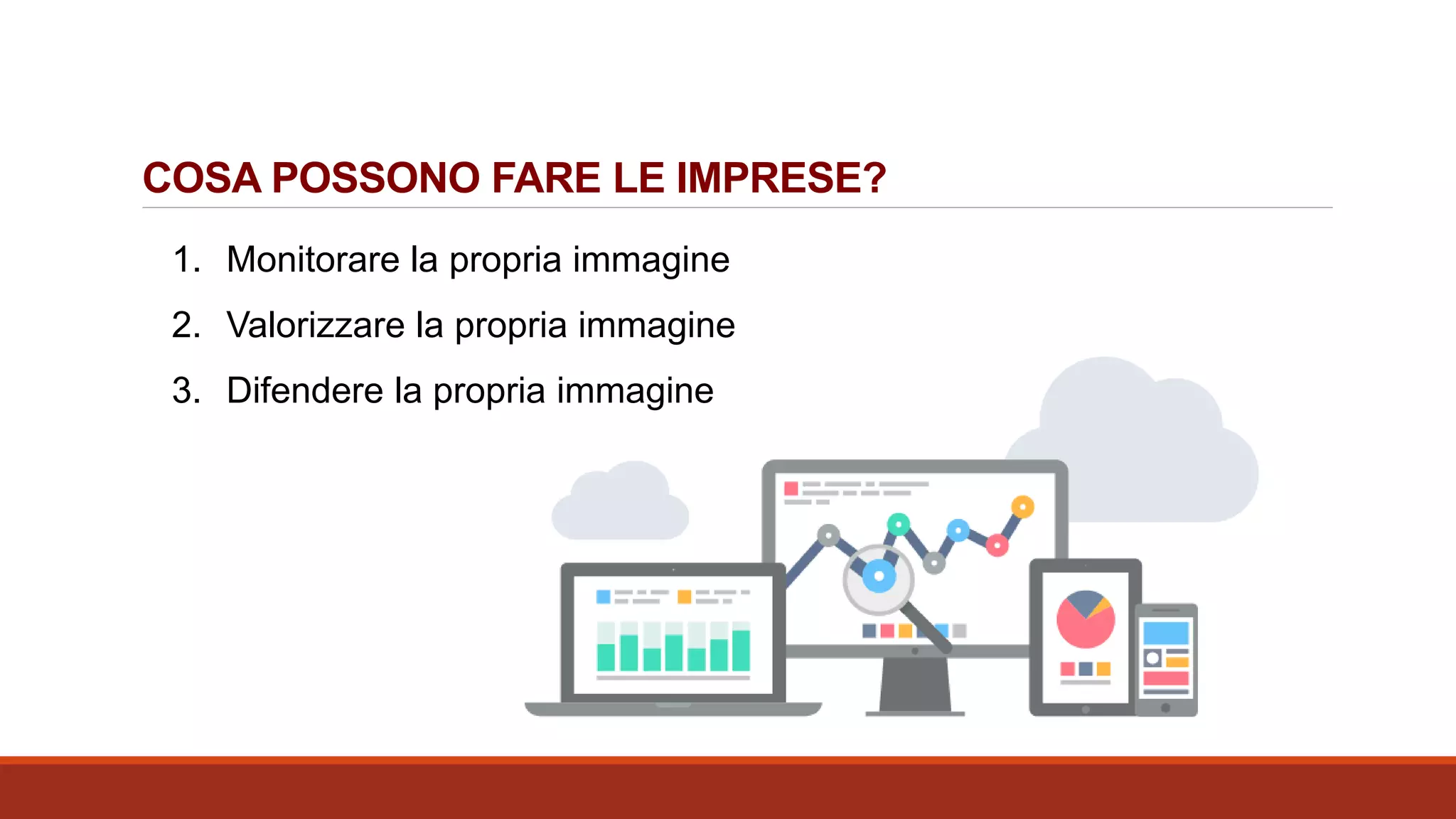 COSA POSSONO FARE LE IMPRESE?
1. Monitorare la propria immagine
2. Valorizzare la propria immagine
3. Difendere la propria immagine
 