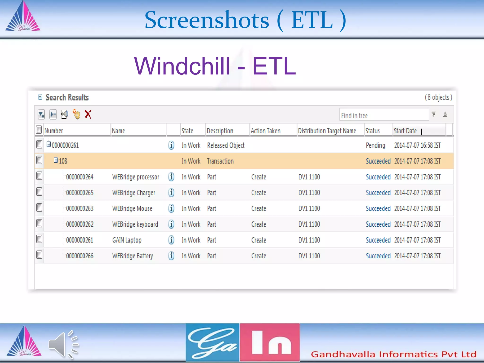 Screenshots ( ETL )
Windchill - ETL
 