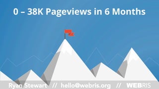 Ryan Stewart // hello@webris.org // WEBRIS
0 – 38K Pageviews in 6 Months
 