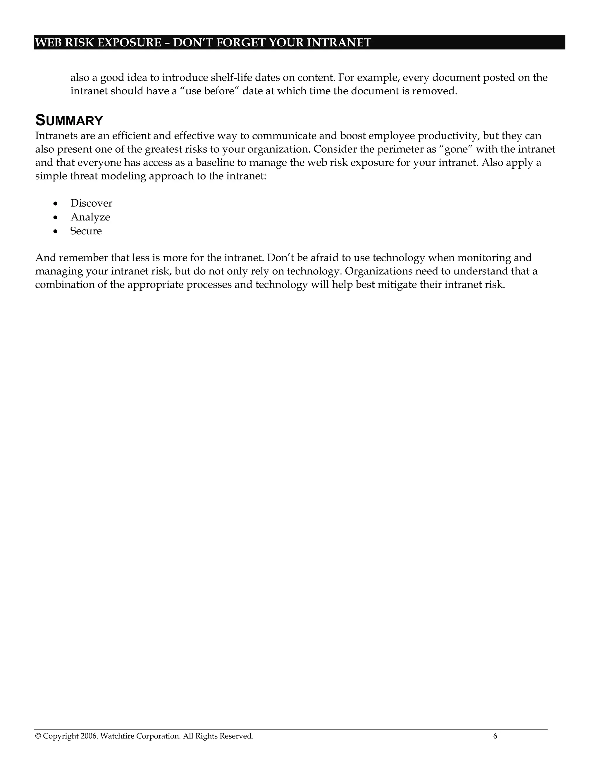 Web risk exposure intranet ppt