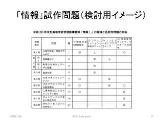「情報」試作問題（検討用イメージ）
2021/1/19 2020 kubo yukio 27
 