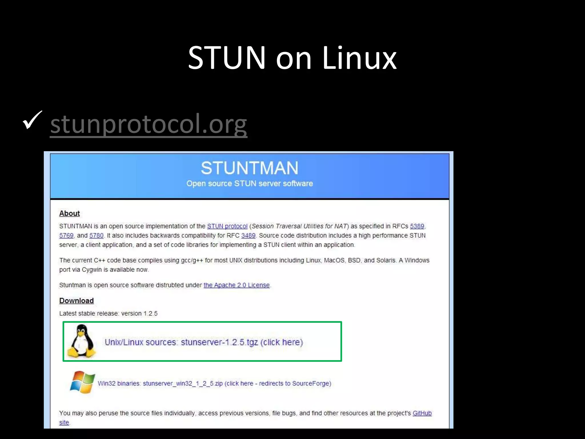 STUN on Linux
 stunprotocol.org
 