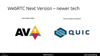 cwh.consulting
WebRTC Next Version – newer tech
new video codec new transport protocol
 