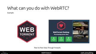 cwh.consulting
What can you do with WebRTC?
Peer-to-Peer Data Through Firewalls
Example:
 