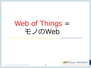 5Copyright © NTT Communications Corporation. All right reserved.
Web of Things =
モノのWeb
5
 